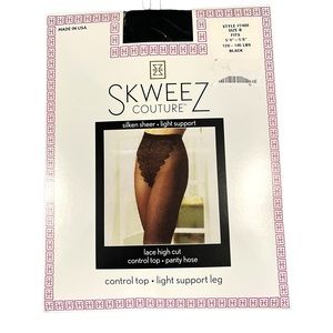 Skweez Couture Lace High Cut Control Top Panty Hose Black Size B